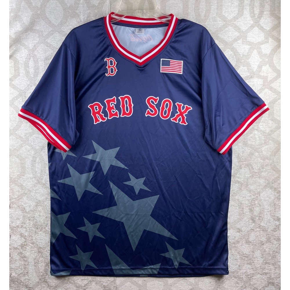 Boston Red Sox Jersey Men XL Navy Blue Excellent Coca-Cola Stars USA Flag MLB - Picture 9 of 9